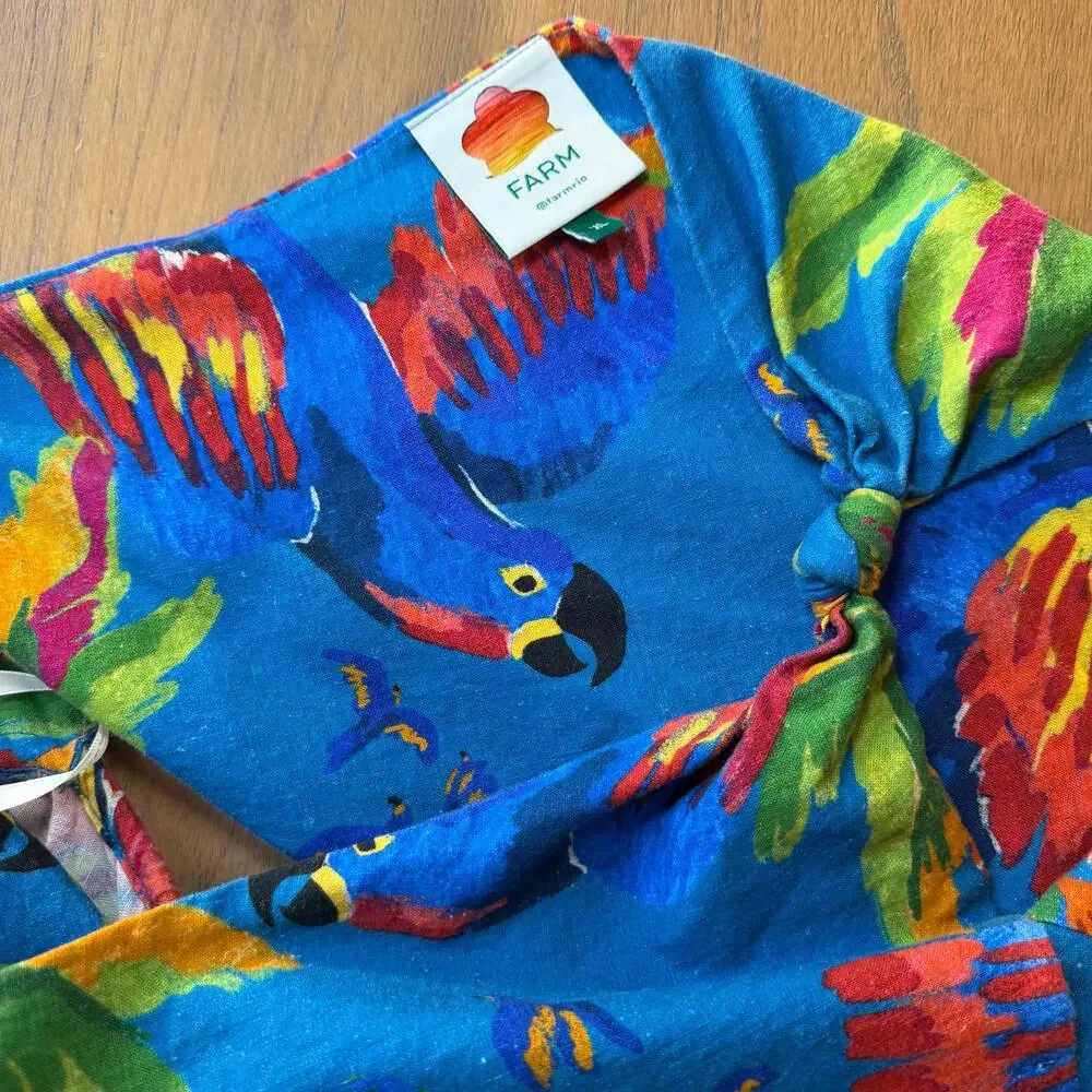 Farm Rio Sunny Day Maxi Dress One-Shoulder Cutout Tropical Linen Blend Size XL - Picture 11 of 14